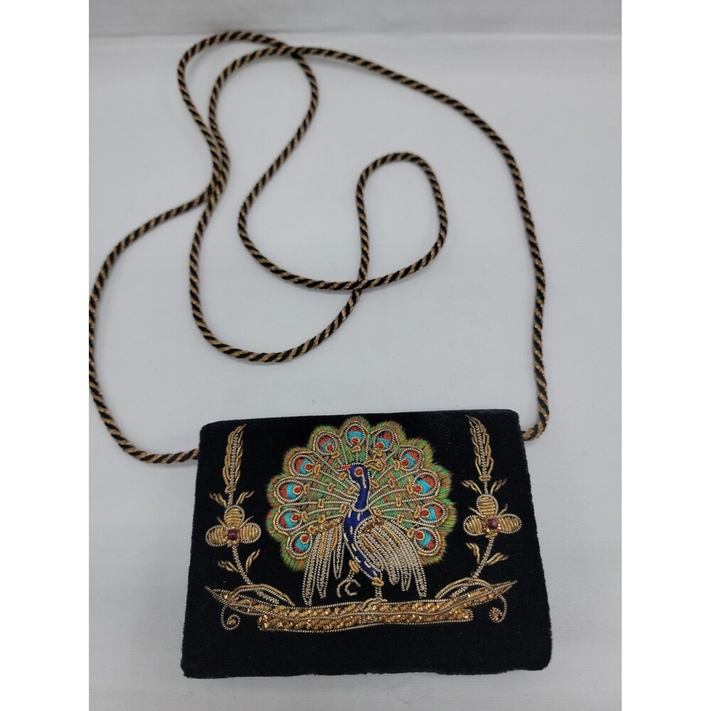 Vintage Handmade Velvet Crossbody Neck Purse Peacock Design Beautiful Small...